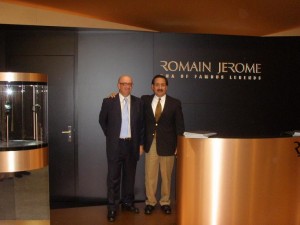 Romain Jerome U.S. Pres Paul Sheldon, and Pete Moreno at the Romain Jerome booth, Basel, Switzerland 2010